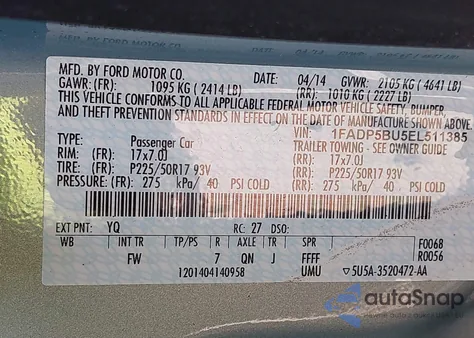 2014 Ford C-Max Hybrid Sel z USA, uszkodzony, nr VIN 1FADP5BU5EL511385